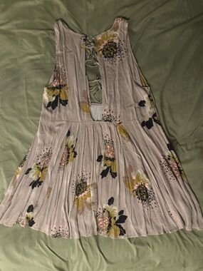 Free People Light Pink Floral Mini Dress with Yellow & Black Accents